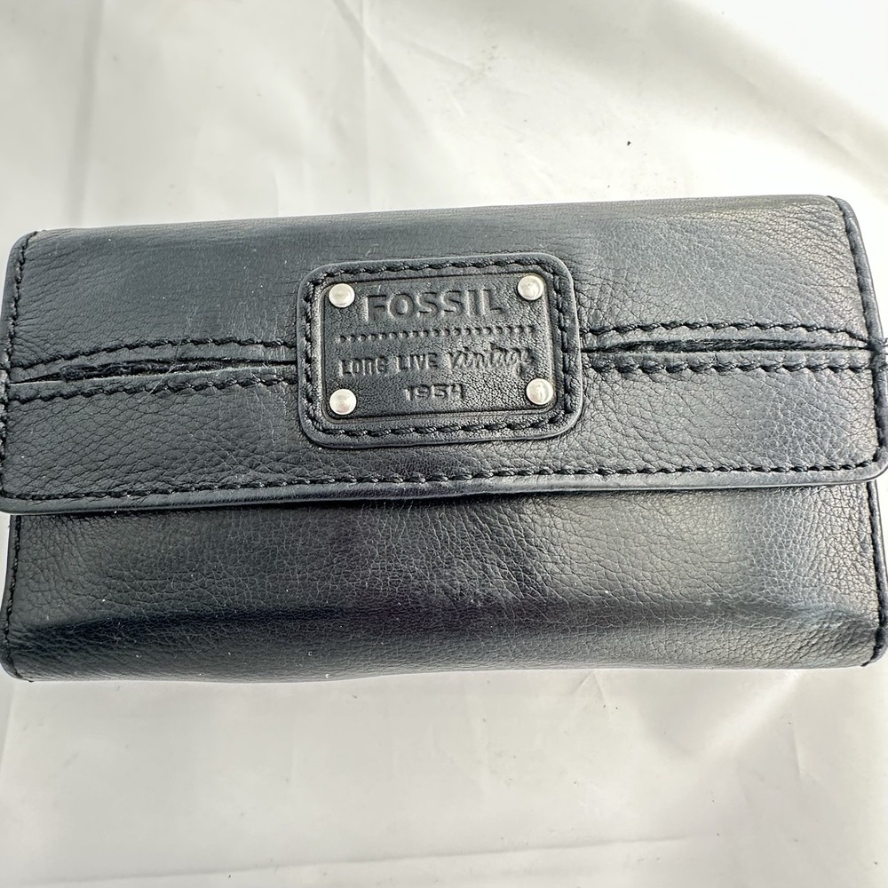 Fossil "Long Live Vintage 1954" black Trifold leather wallet